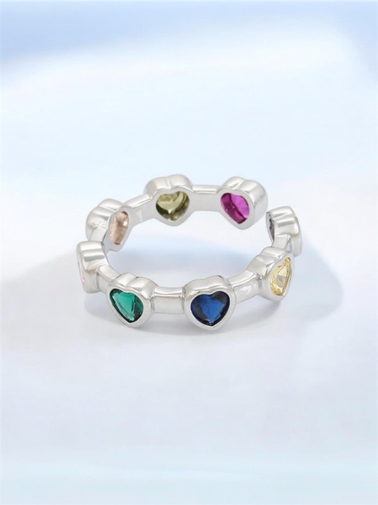 SC JEWELRY Jewelry - Platinum Plated Adjustable Heart Ring | Colorful Heart Zircon